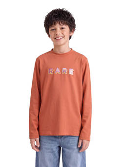 RARE ONES - Boys Orange Typography Cotton Blend T-Shirt