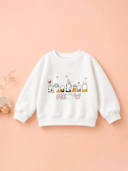 Kidbea - Unisex White Cotton Full Sleeves Sweatshirt