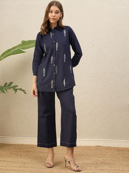 ZUMMER - Cotton Embroidered Co-Ord Set - Blue