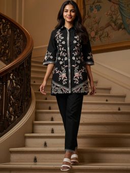 ZUMMER - Cotton Embroidered Co-Ord Set - Black