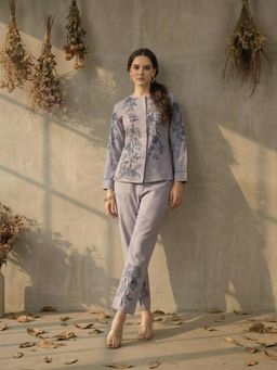 ZUMMER - Cotton Embroidered Co-Ord Set - Grey