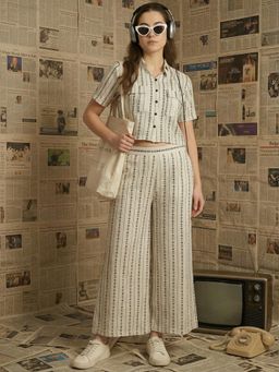 ZUMMER - Cotton Stripe Printed Co-Ord Set - Off White