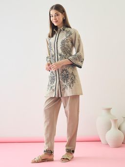 ZUMMER - Cotton Embroidered Co-Ord Set - Beige