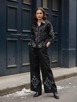 ZUMMER - Cotton Embroidered Co-Ord Set - Black