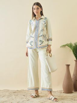 ZUMMER - Cotton Embroidered Co-Ord Set - Off White