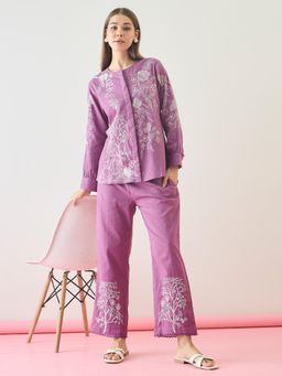 ZUMMER - Cotton Embroidered Co-Ord Set - Mauve