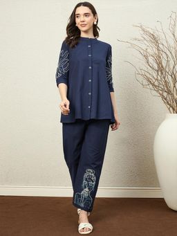 ZUMMER - Cotton Embroidered Co-Ord Set - Navy Blue