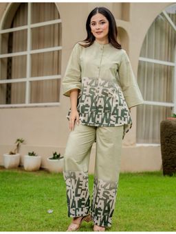 ZUMMER - Cotton Text printed Co-Ord Set - Olive