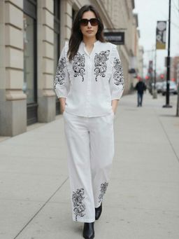 ZUMMER - Cotton Embroidered Co-Ord Set - White