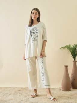 ZUMMER - Cotton Embroidered Co-Ord Set - Off White
