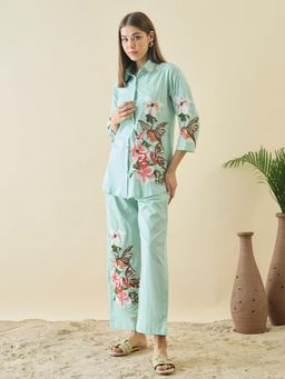 ZUMMER - Cotton Embroidered Co-Ord Set - Green