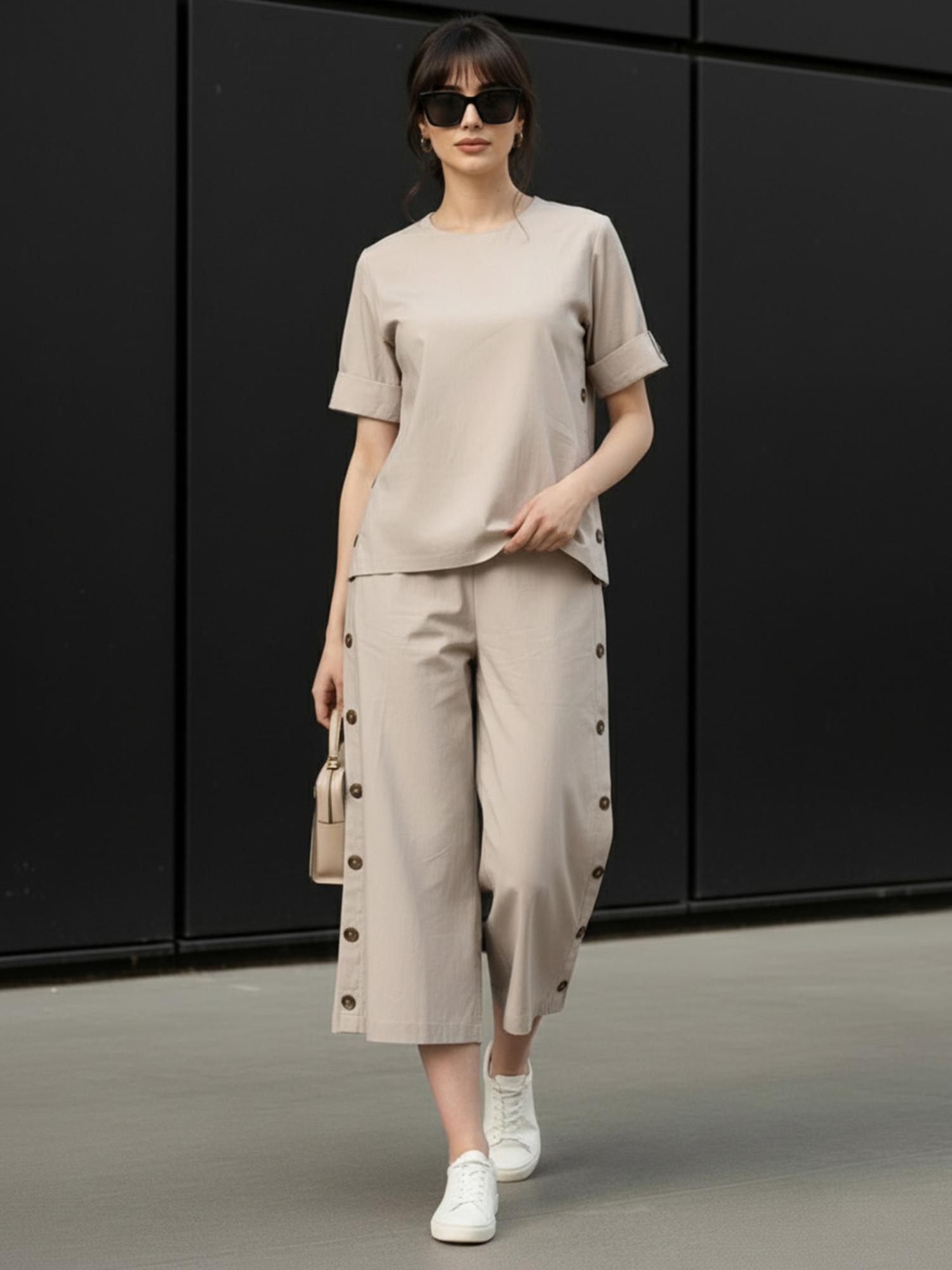 zummer Cotton Solid Co-Ord Set - Beige-picture-48