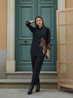 ZUMMER - Cotton Embroidered Co-Ord Set - Black