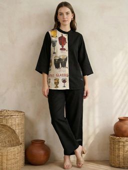 ZUMMER - Cotton Hand Painted Co-Ord Set - Black