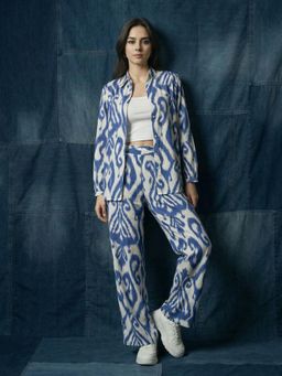 ZUMMER - Cotton Ikkat Print Co-Ord Set - Blue