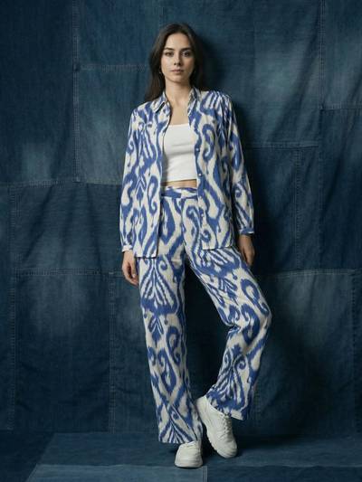 Cotton Ikkat Print Co-Ord Set - Blue