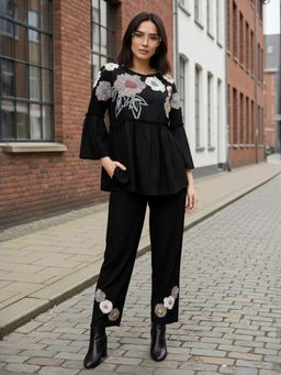 ZUMMER - Black Rayon Applique Co-Ord Set - Black