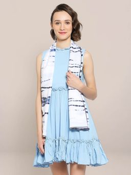 Dupatta Bazaar - Women's Shibori Printed White Satin Scarf