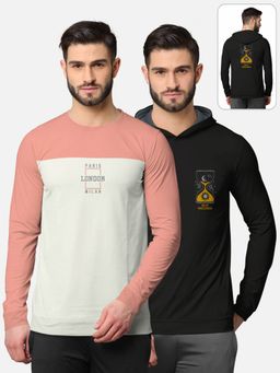 BULLMER - Trendy Front & Back Printed Full Sleeve T-shirt For Men Multi-color (Pack of 2)