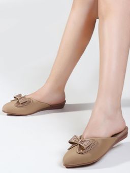Gahan - Stylish Slip-On Mule with Embellished Bow Design for Women - Beige