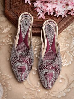 Gahan - Elegant Ethnic Embroidered Slingback Sandals for Women - Maroon