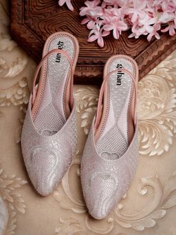 Gahan - Elegant Ethnic Embroidered Slingback Sandals for Women - Peach