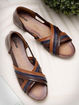 Gahan - Stylish Brown-Woven Leather Look Open-Toe Sandals - Brown