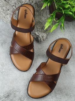 Gahan - Stylish Womens Criss-Cross Strap Sandal with Cushioned Insole and Low Heel - Brown