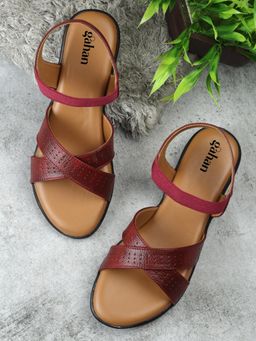 Gahan - Stylish Womens Criss-Cross Strap Sandal with Cushioned Insole and Low Heel - Red