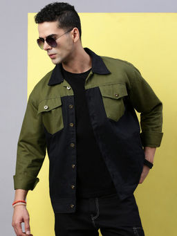 Voxati - Green Mens Dual Color Denim Jacket