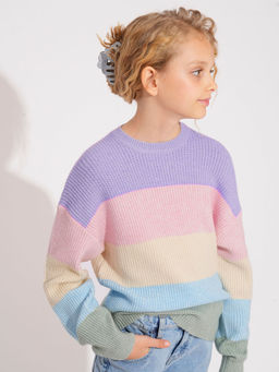 VERO MODA - Girl Multi-Color Colourblocked Pullover Sweater