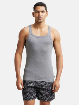Jockey - US26 Men Super Combed Cotton Rib Square Neck Gym Vest - Mid Grey Melange