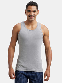 Jockey - FP04 Men Super Combed Cotton Rib Round Neck Sleeveless Vest-Grey & Teal Green