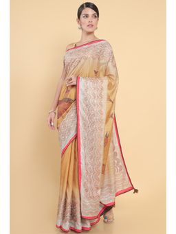 Soch - Women Mustard Printed Saree with Unstitched Blouse