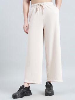 Go Colors - Women Solid Cream Mid Rise Relaxed Fit Linen Wide Pants