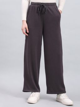 Go Colors - Women Solid Grey Mid Rise Relaxed Fit Linen Wide Pants