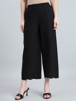 Go Colors - Women Black Cotton Crop Hakoba Wide Leg Pants