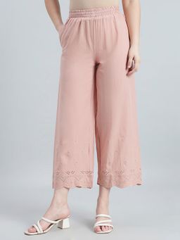 Go Colors - Women Pink Cotton Crop Hakoba Wide Leg Pants