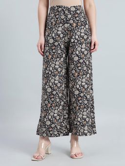 Go Colors - Black and White Floral Printed Palazzo
