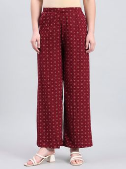 Go Colors - Maroon Micro Floral Printed Palazzo