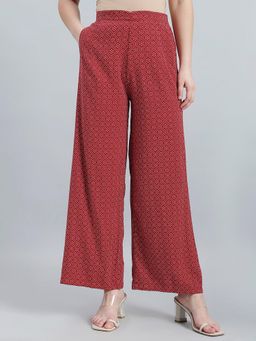 Go Colors - Red Mid Rise Printed Palazzo