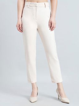 Go Colors - Women Cream Solid Tapered Fit Smart Fit Pants