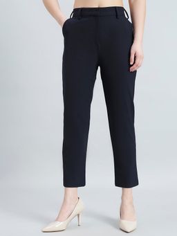 Go Colors - Women Navy Solid Tapered Fit Smart Fit Pants