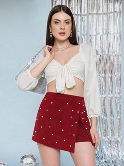 Martini - Women Red Pearl Embellished Regular Skort