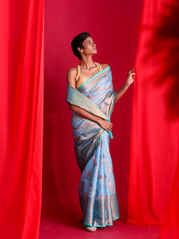 Beatitude - Blue Woven Banarasi Saree with Unstitched Blouse