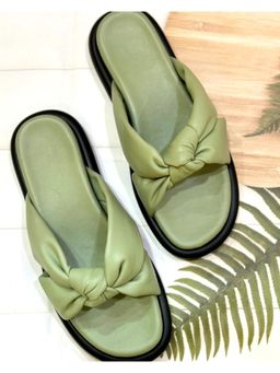 Toprico - Cushiony Beads Embroidered Green Knot Sandals