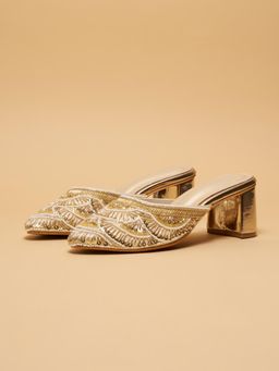 ERIDANI - Oviya Embellished Gold Mule Heels