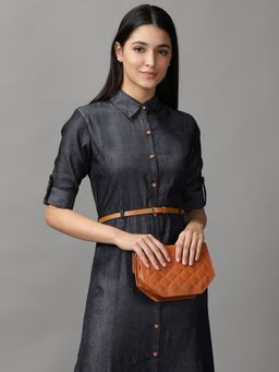 SHOWOFF - Womens Shirt Collar Maxi Black Solid Dress