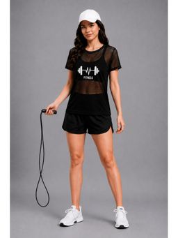 Label nyc apparel - Women Black Mesh Round Neck T-Shirt