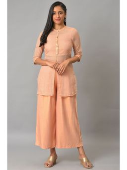 Aurelia - Peach Kota Jacket With Crop-top And Box Pants (Set of 3)